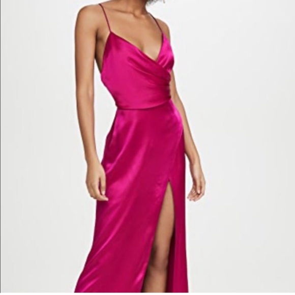 Hot pink satin effect wrap Slip lace up back long Dress gown 6 - Picture 2 of 16